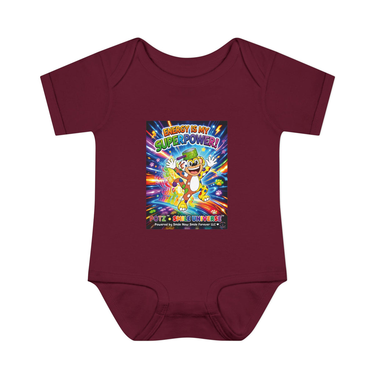Potz™ Infant Baby Rib Bodysuit – "Energy is My Superpower!" Graphic Onesie | Smile Universe Collection