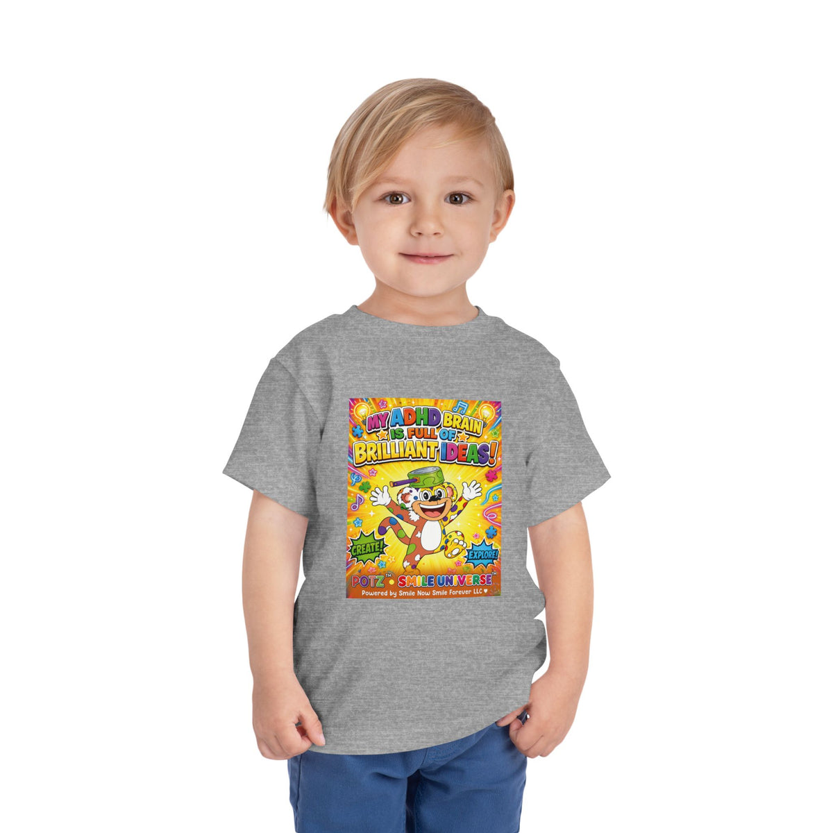 Potz™ Toddler Short Sleeve Tee – "My ADHD Brain is Full of Brilliant Ideas!" Graphic Tee | Smile Universe Collection