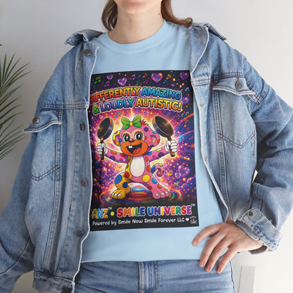 Panz™ Unisex Heavy Cotton™ Tee – "Differently Amazing & Loudly Autistic!" Graphic | Smile Universe Collection