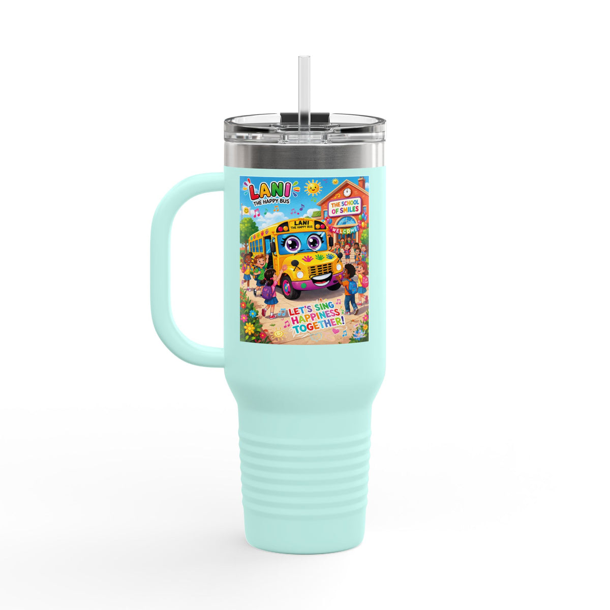 Lani™ 40oz Insulated Travel Mug – "Let's Sing Happiness Together!" Graphic