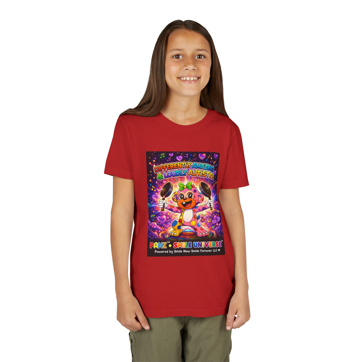 Panz™ Youth Short Sleeve Tee – "Differently Amazing & Loudly Autistic!" Graphic | Smile Universe Collection