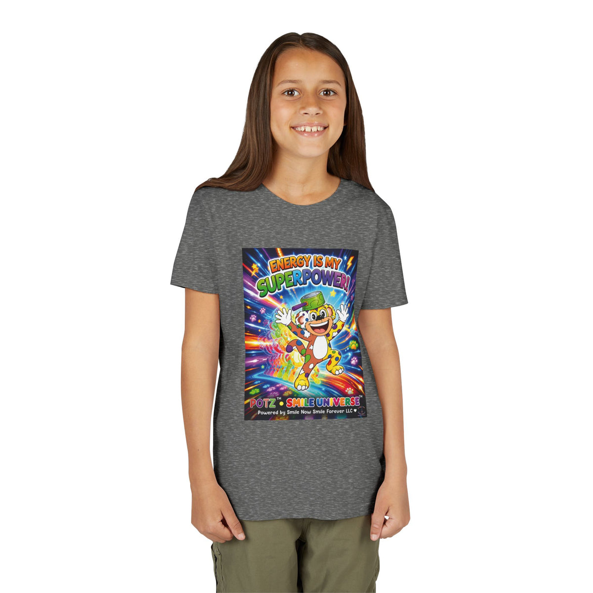 Potz™ Youth Short Sleeve Tee – "Energy is My Superpower!" Graphic Tee | Smile Universe Collection