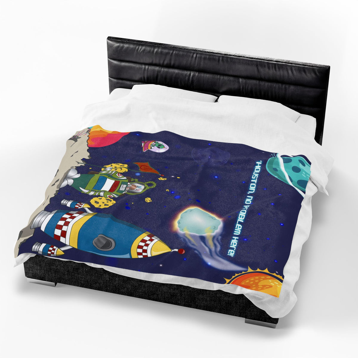 TuBz™ Velveteen Plush Blanket – "Houston, No Problem Here!" Graphic | Smile Universe Collection