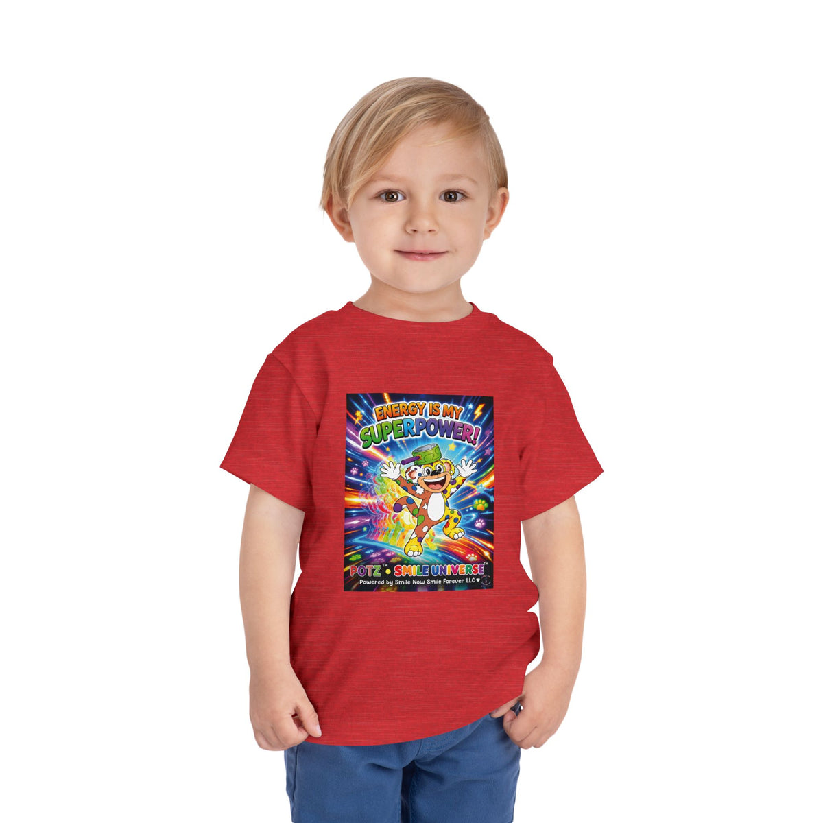 Potz™ Toddler Short Sleeve Tee – "Energy is My Superpower!" Graphic Tee | Smile Universe Collection