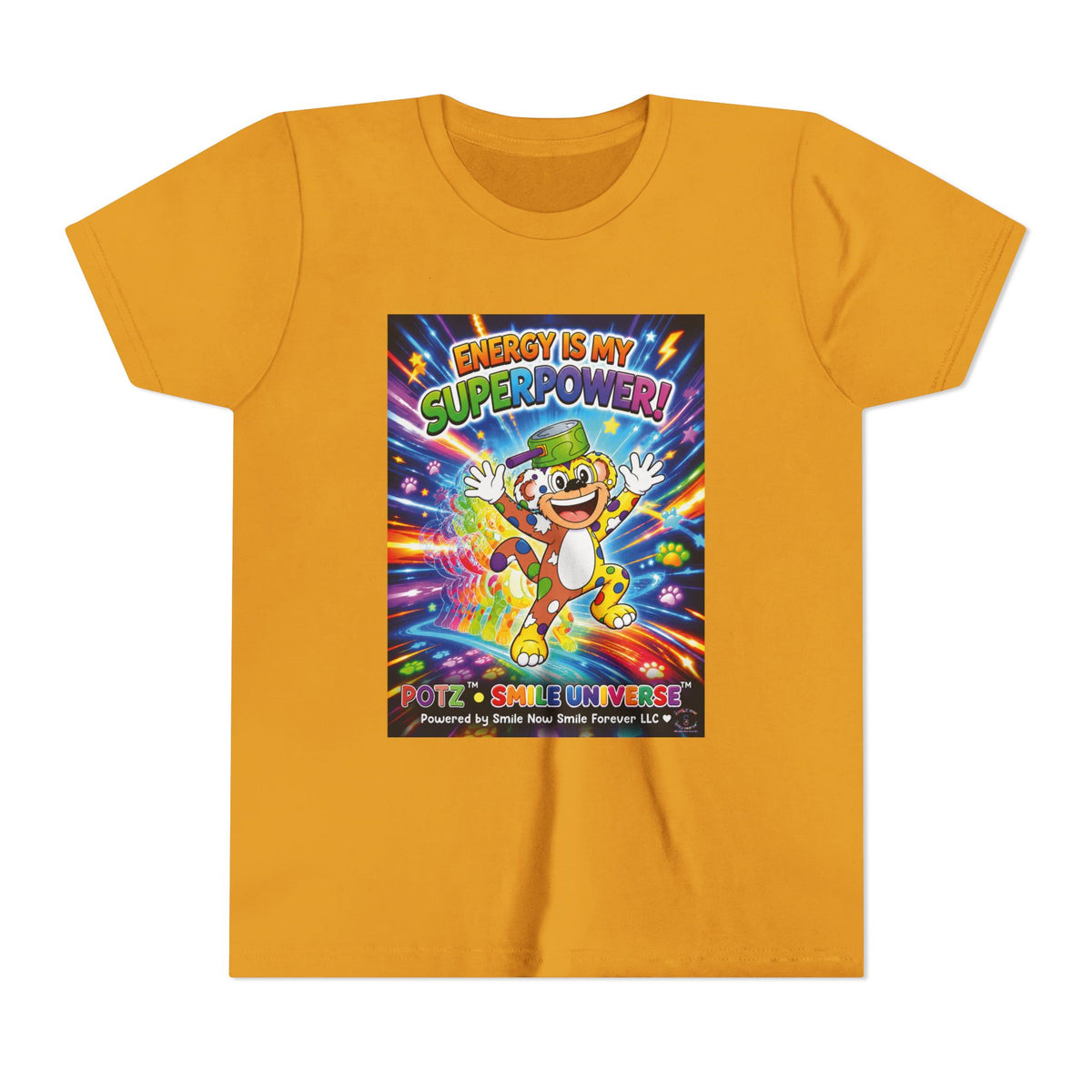 Potz™ Youth Short Sleeve Tee – "Energy is My Superpower!" Graphic Tee | Smile Universe Collection