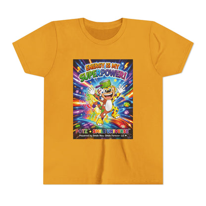 Potz™ Youth Short Sleeve Tee – "Energy is My Superpower!" Graphic Tee | Smile Universe Collection