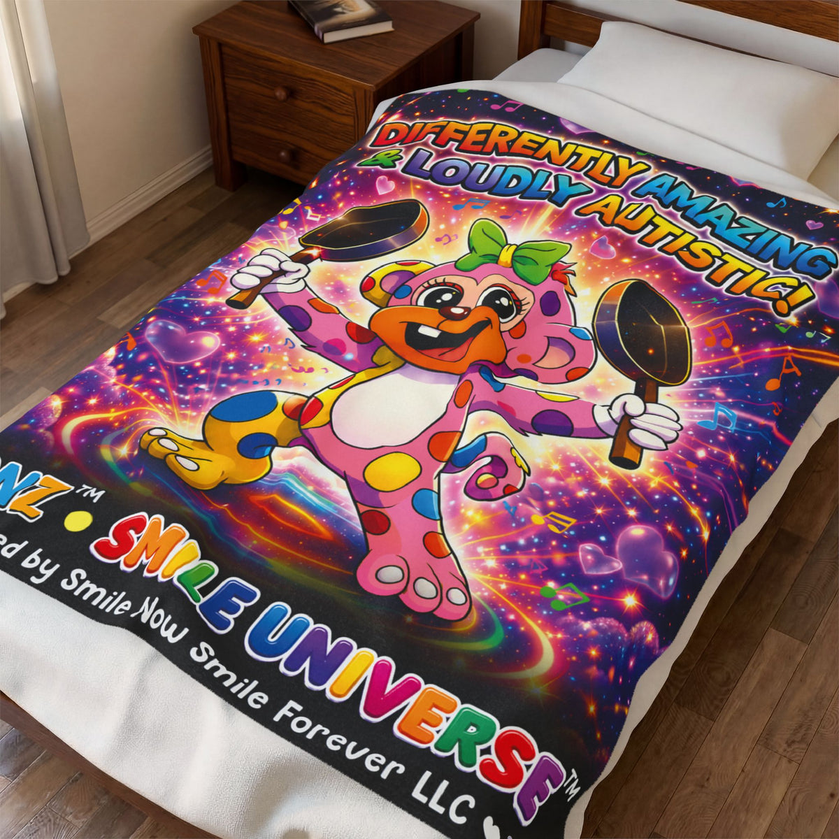 Panz™ Velveteen Plush Blanket – "Differently Amazing & Loudly Autistic!" Graphic | Smile Universe Collection
