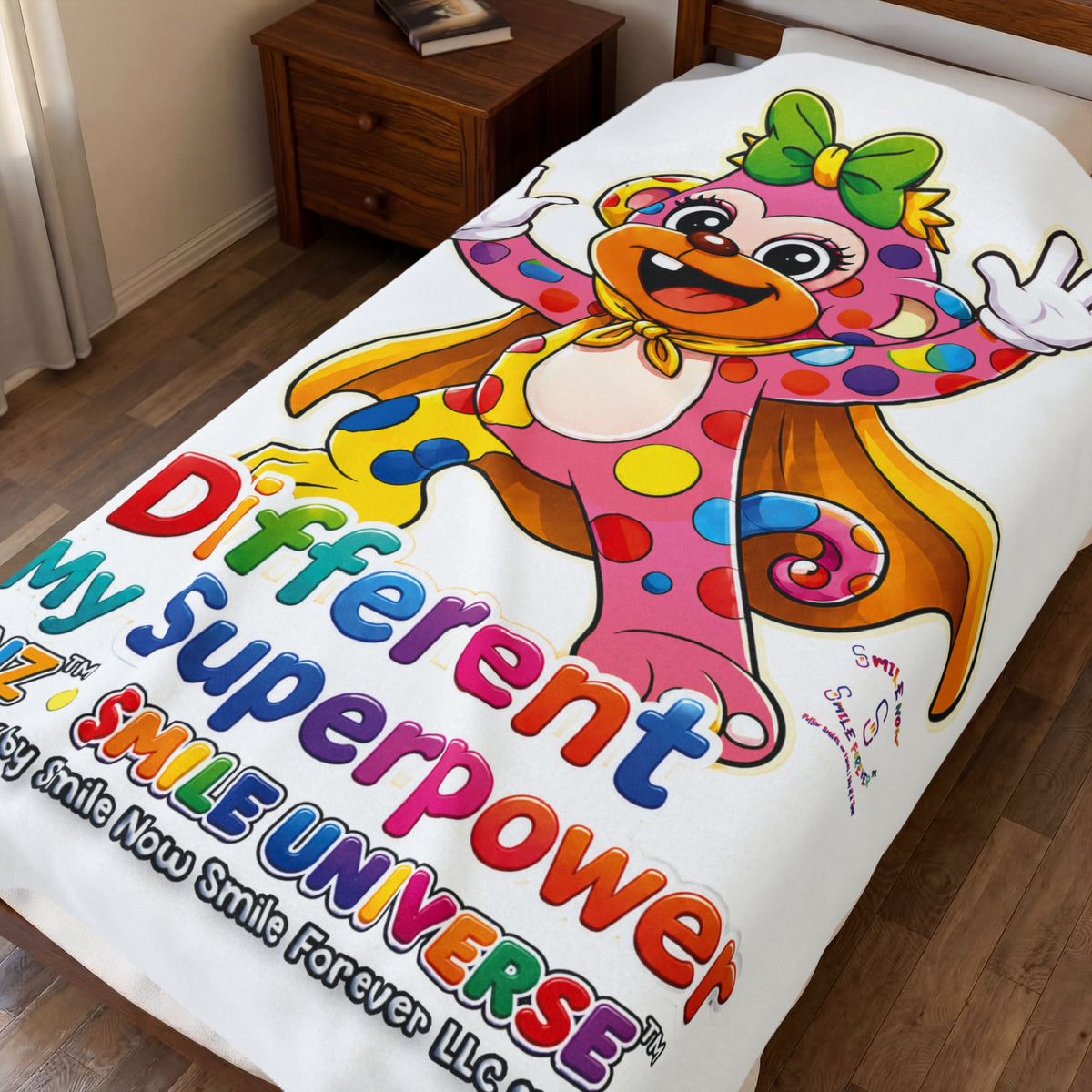 Panz™ Velveteen Plush Blanket – "Different is My Superpower" Graphic | Smile Universe Collection
