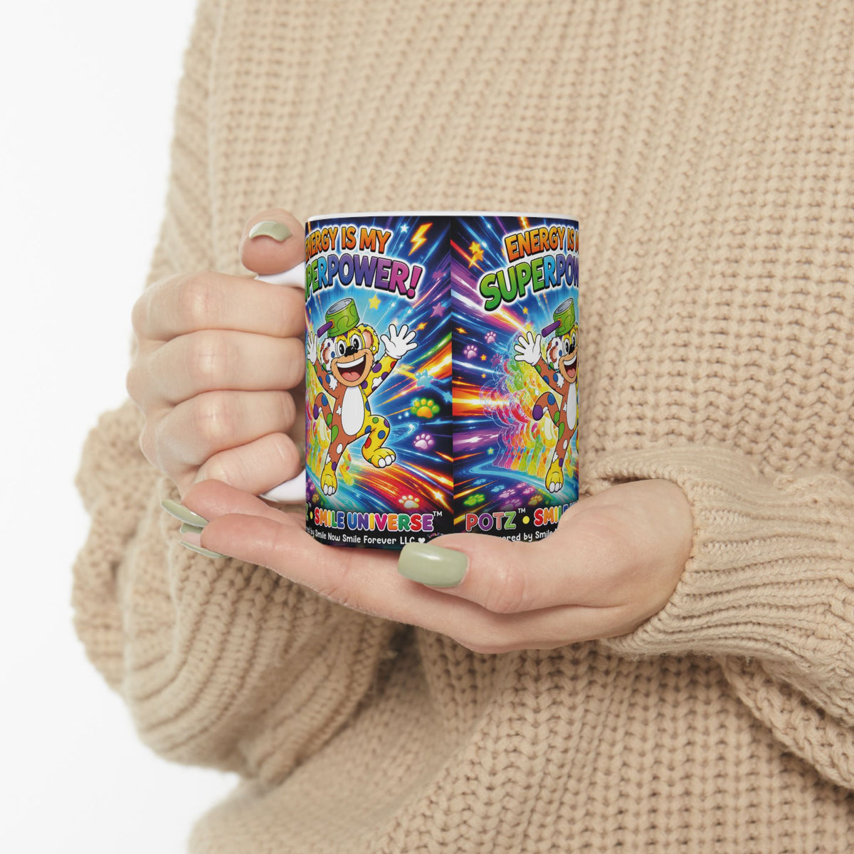 Potz™ Ceramic Mug – "Energy is My Superpower!" Graphic Coffee Mug | Smile Universe Collection