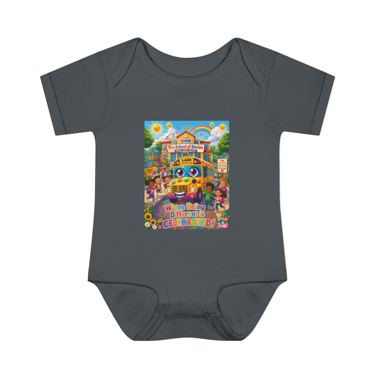Lani™ Infant Baby Rib Bodysuit – "Where Being Different is CELEBRATED!" Graphic