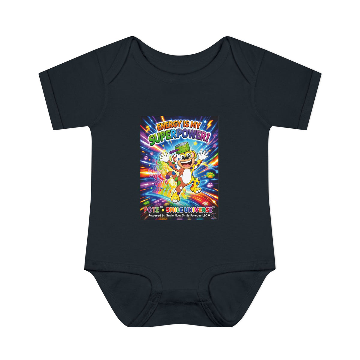 Potz™ Infant Baby Rib Bodysuit – "Energy is My Superpower!" Graphic Onesie | Smile Universe Collection