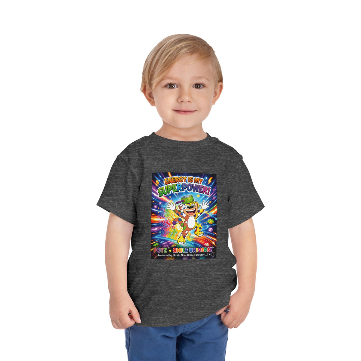 Potz™ Toddler Short Sleeve Tee – "Energy is My Superpower!" Graphic Tee | Smile Universe Collection
