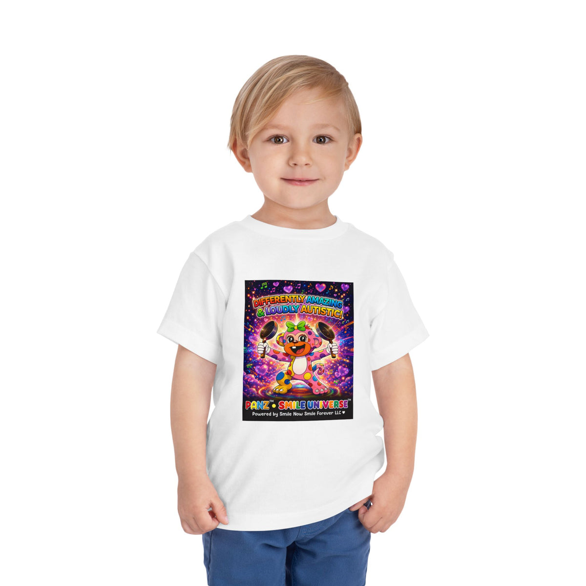 Panz™ Toddler Short Sleeve Tee – "Differently Amazing & Loudly Autistic!" Graphic | Smile Universe Collection