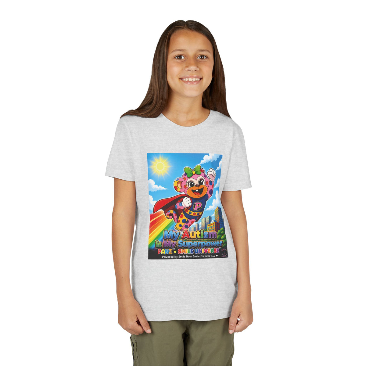 Panz™ Youth Short Sleeve Tee – "My Autism is My Superpower" Graphic | Smile Universe Collection