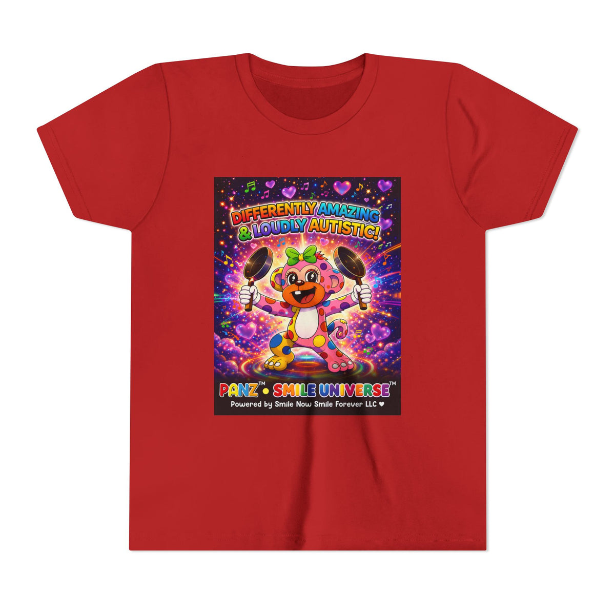 Panz™ Youth Short Sleeve Tee – "Differently Amazing & Loudly Autistic!" Graphic | Smile Universe Collection