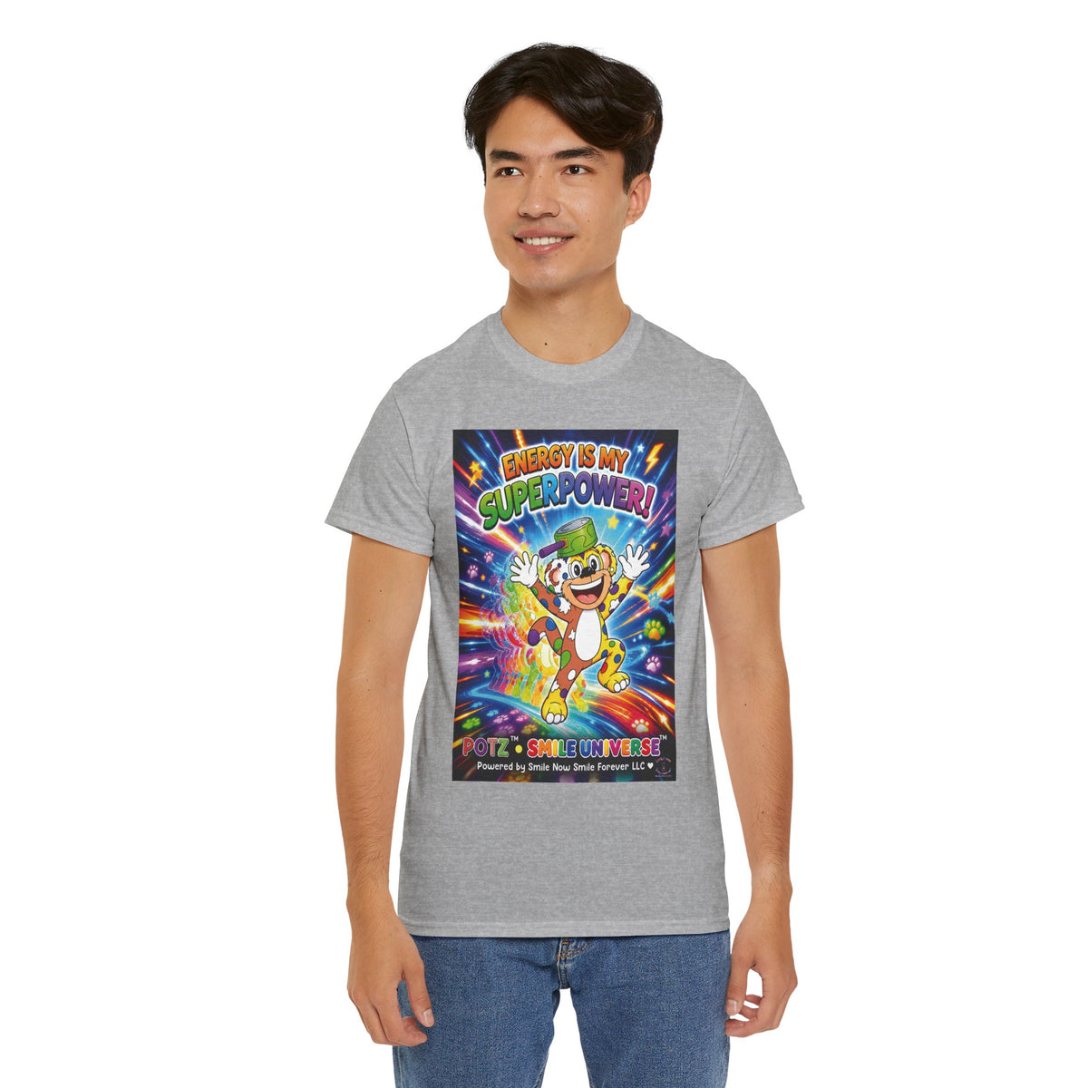 Potz™ Unisex Heavy Cotton™ Tee – "Energy is My Superpower!" Graphic Tee | Smile Universe Collection