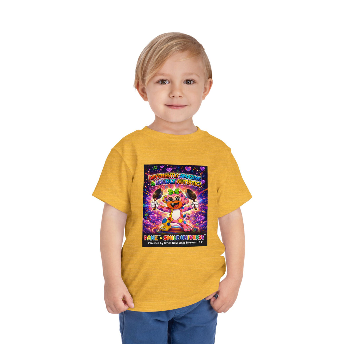 Panz™ Toddler Short Sleeve Tee – "Differently Amazing & Loudly Autistic!" Graphic | Smile Universe Collection