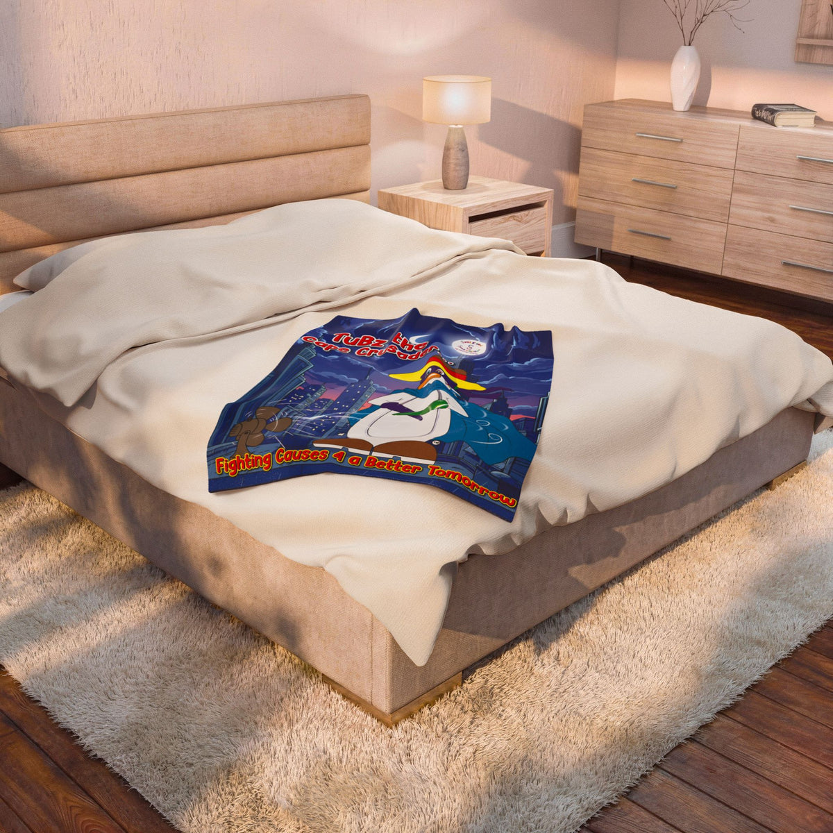 TuBz™ Velveteen Plush Blanket – "Fighting Causes 4 a Better Tomorrow" Graphic | Smile Universe Collection