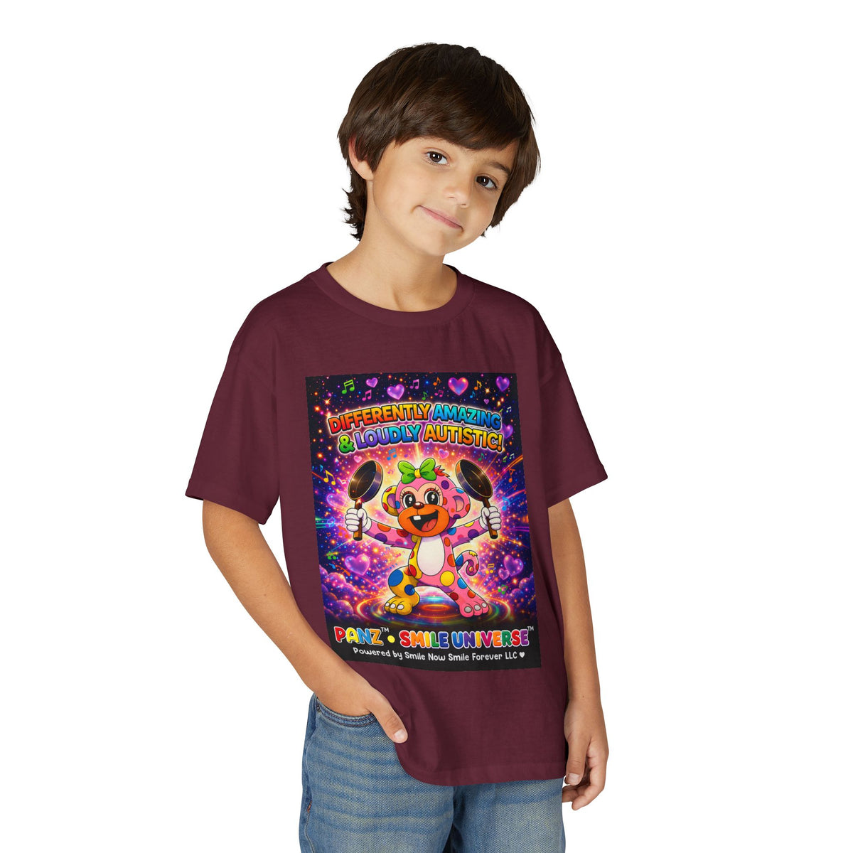 Panz™ Youth DryBlend® T-Shirt – "Differently Amazing & Loudly Autistic!" Graphic | Smile Universe Collection