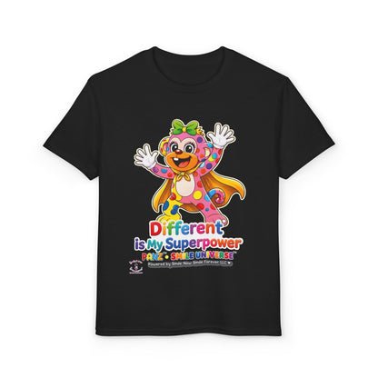 Panz™ Youth DryBlend® T-Shirt – "Different is My Superpower" Graphic | Smile Universe Collection