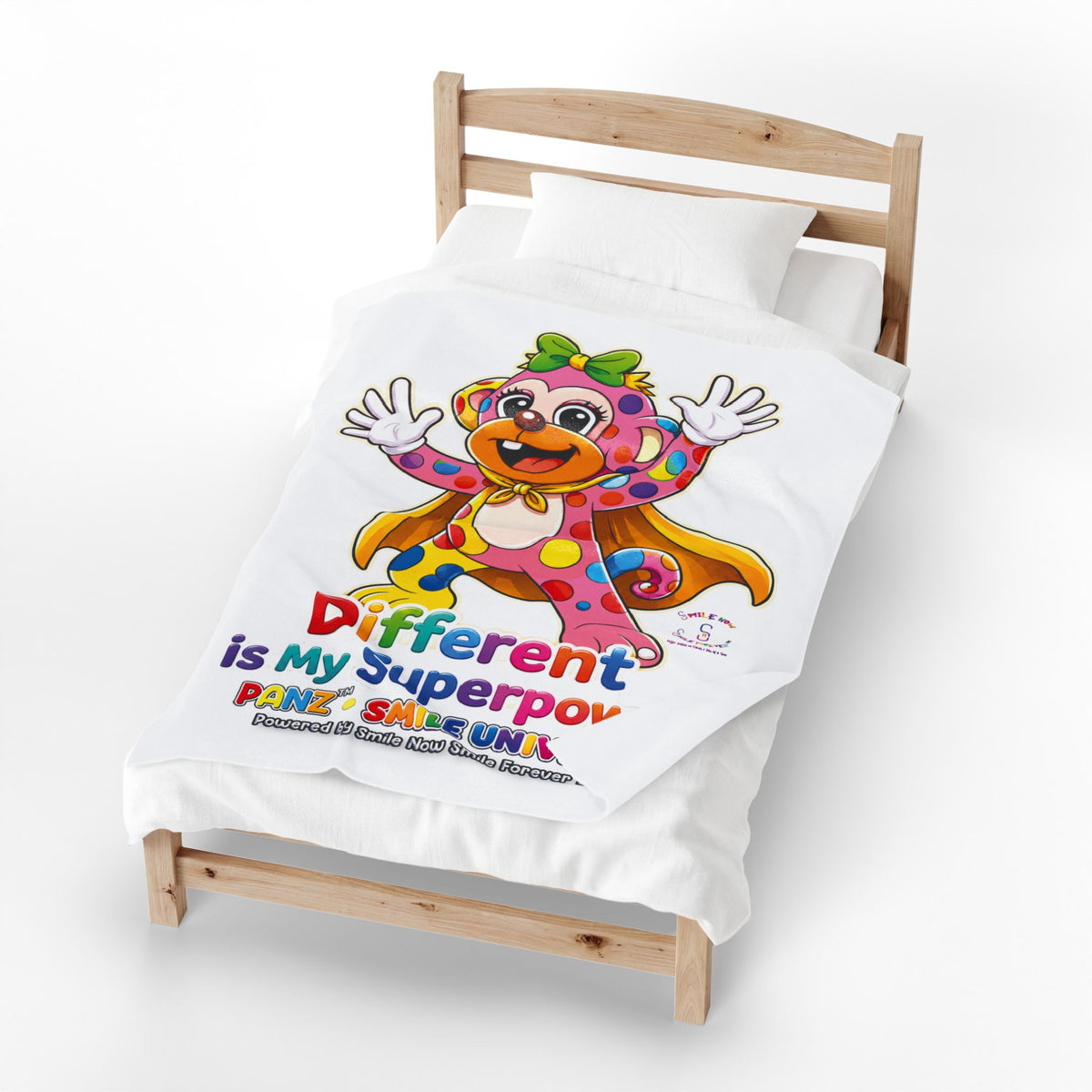 Panz™ Velveteen Plush Blanket – "Different is My Superpower" Graphic | Smile Universe Collection