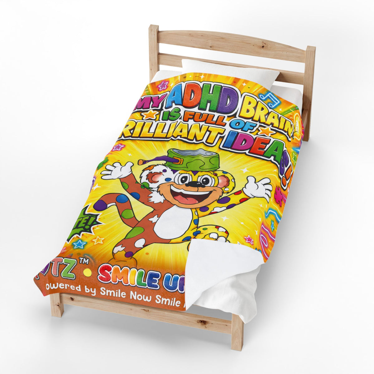 Potz™ Velveteen Plush Blanket – "My ADHD Brain is Full of Brilliant Ideas!" Graphic Throw | Smile Universe Collection