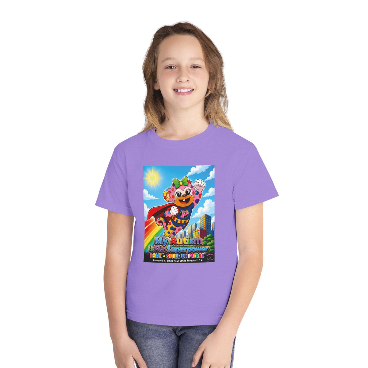 Panz™ Youth Midweight Tee – "My Autism is My Superpower" Graphic | Smile Universe Collection