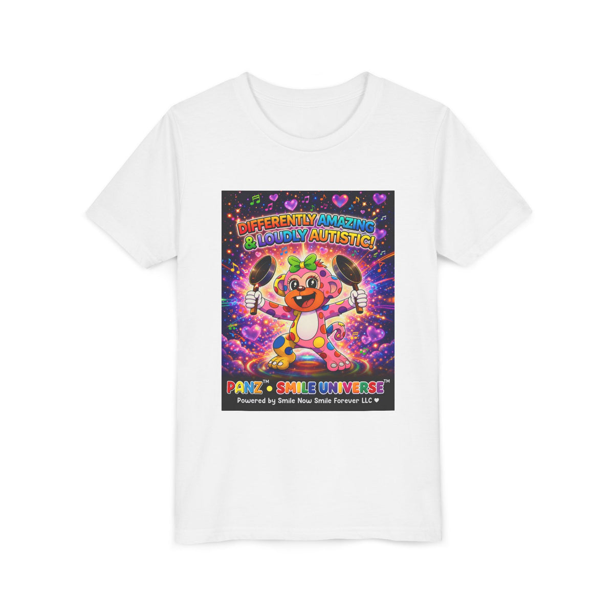 Panz™ Youth Short Sleeve Tee – "Differently Amazing & Loudly Autistic!" Graphic | Smile Universe Collection