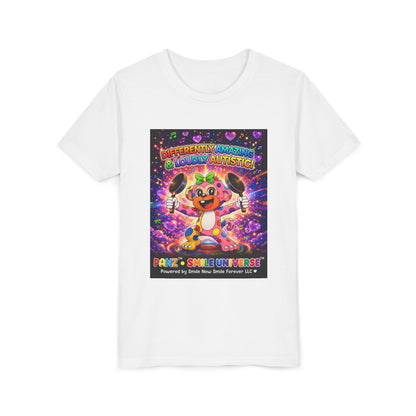 Panz™ Youth Short Sleeve Tee – "Differently Amazing & Loudly Autistic!" Graphic | Smile Universe Collection