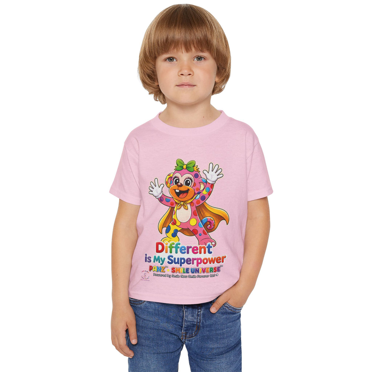 Panz™ Heavy Cotton™ Toddler T-Shirt – "Different is My Superpower" Graphic | Smile Universe Collection