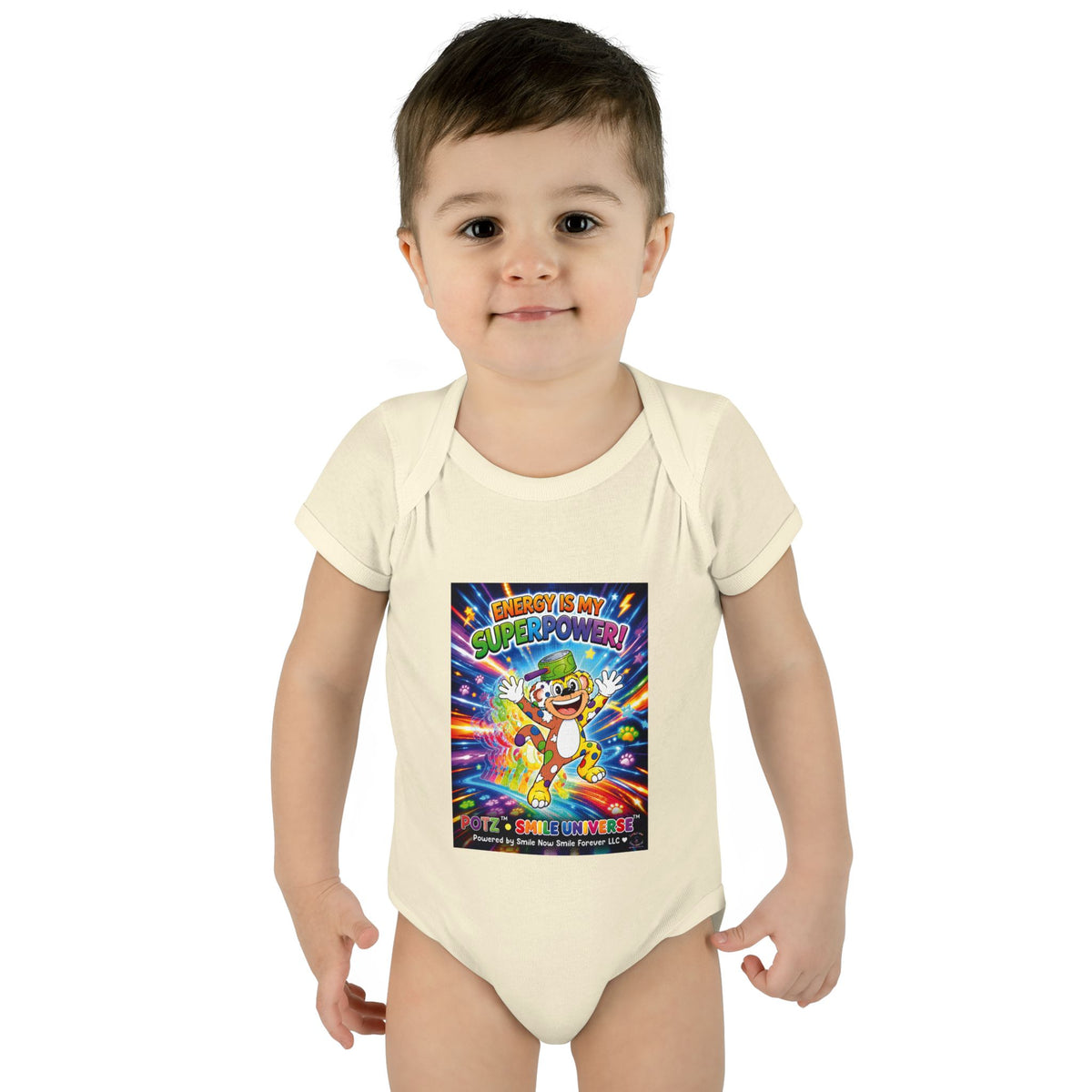 Potz™ Infant Baby Rib Bodysuit – "Energy is My Superpower!" Graphic Onesie | Smile Universe Collection