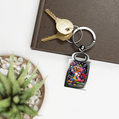 Rectangle Photo Keyring — Colorful Magical Bear Photo Keychain (Personalized Gift)
