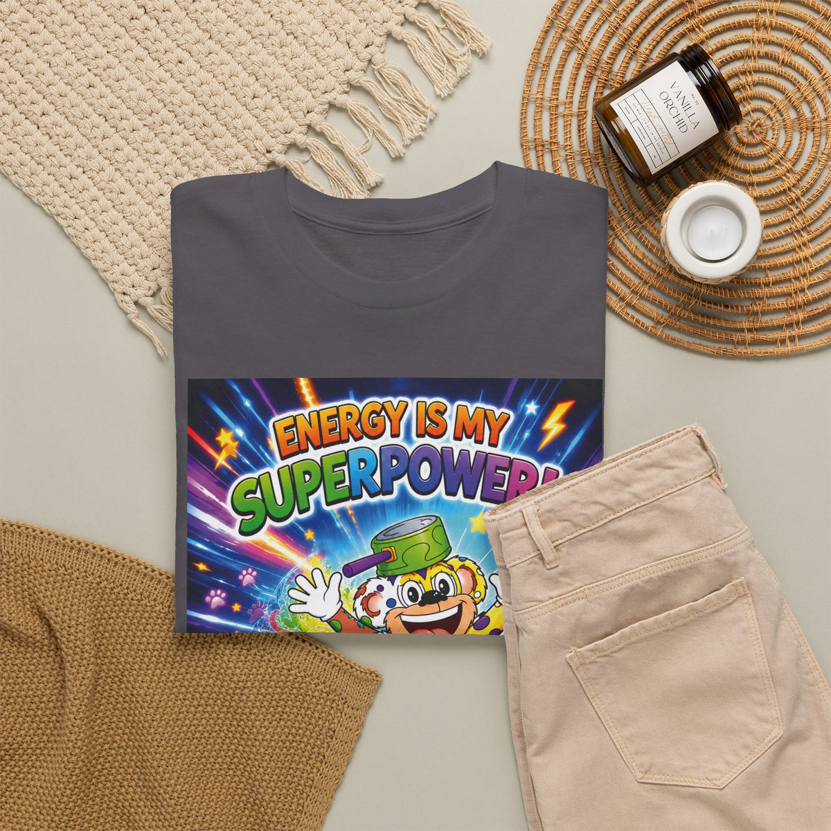 Potz™ Unisex Heavy Cotton™ Tee – "Energy is My Superpower!" Graphic Tee | Smile Universe Collection