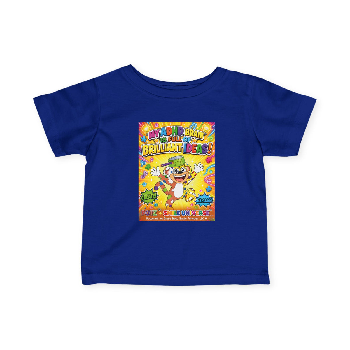 Potz™ Infant Fine Jersey Tee – "My ADHD Brain is Full of Brilliant Ideas!" Graphic Tee | Smile Universe Collection
