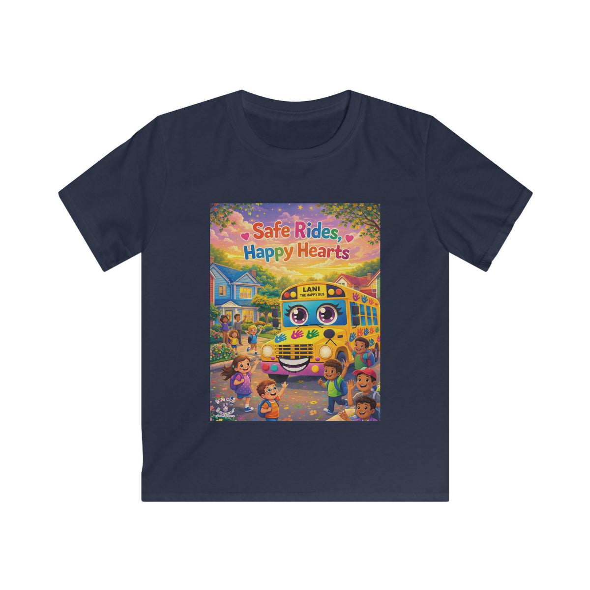Lani™ Kids Softstyle Tee – "Safe Rides, Happy Hearts" Graphic