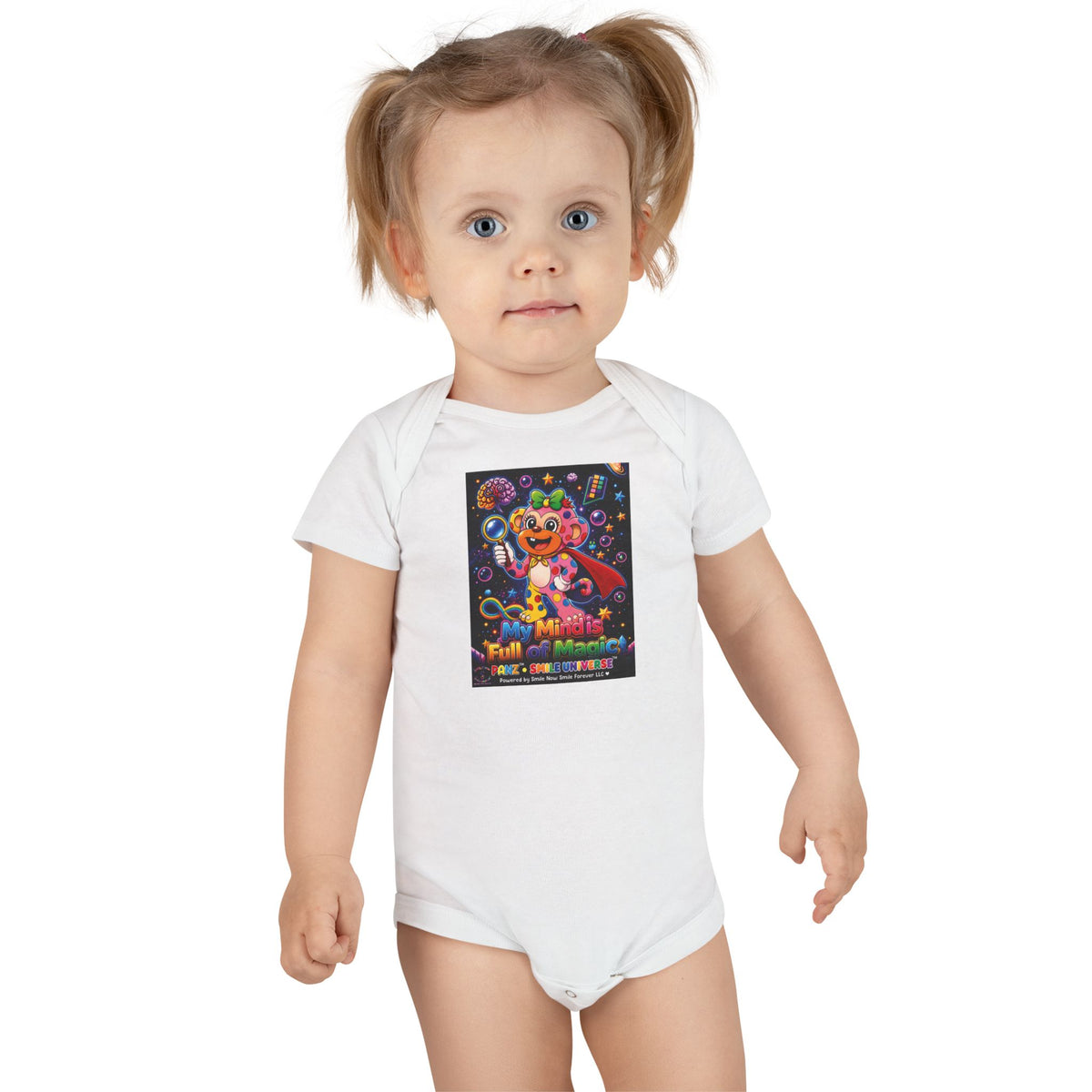 Panz™ Baby Short Sleeve Onesie® – "My Mind is Full of Magic" Graphic | Smile Universe Collection
