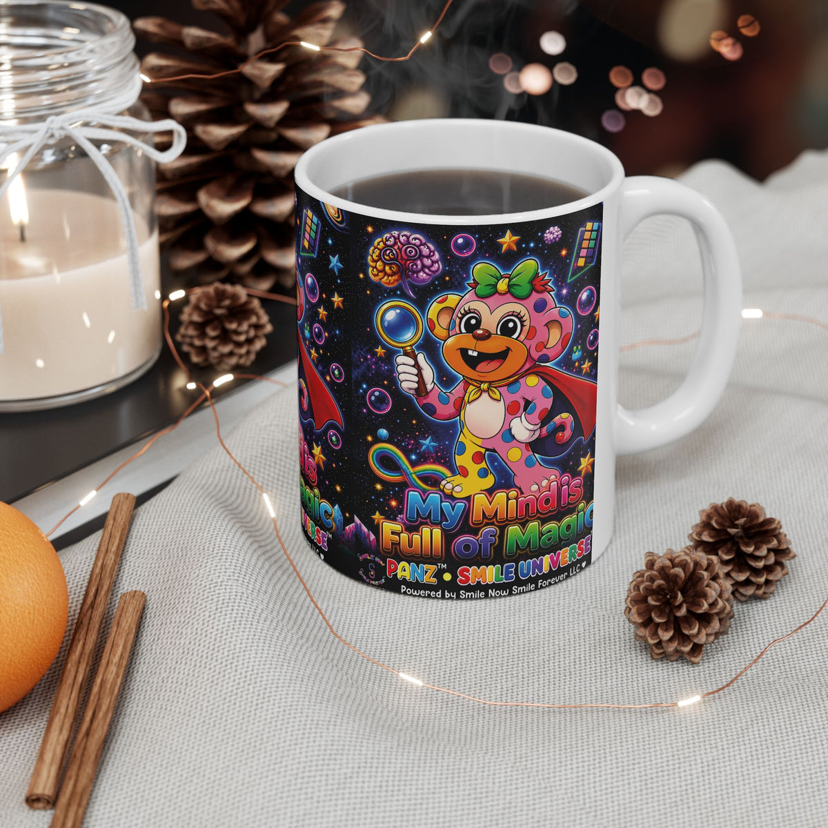 Panz™ Ceramic Mug (11oz & 15oz) – "My Mind is Full of Magic" Graphic | Smile Universe Collection