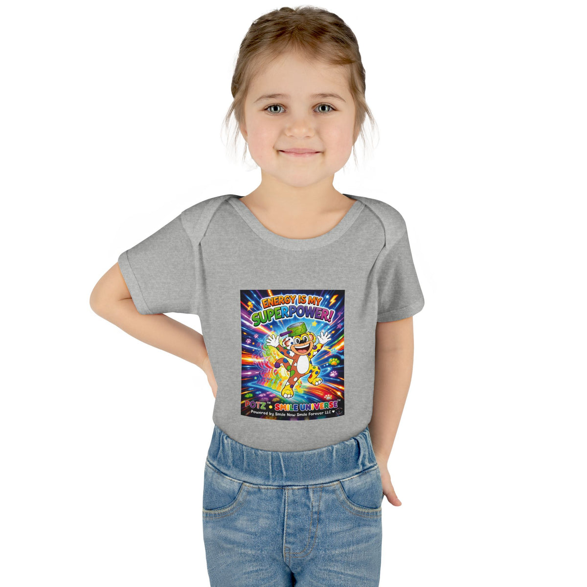 Potz™ Infant Baby Rib Bodysuit – "Energy is My Superpower!" Graphic Onesie | Smile Universe Collection