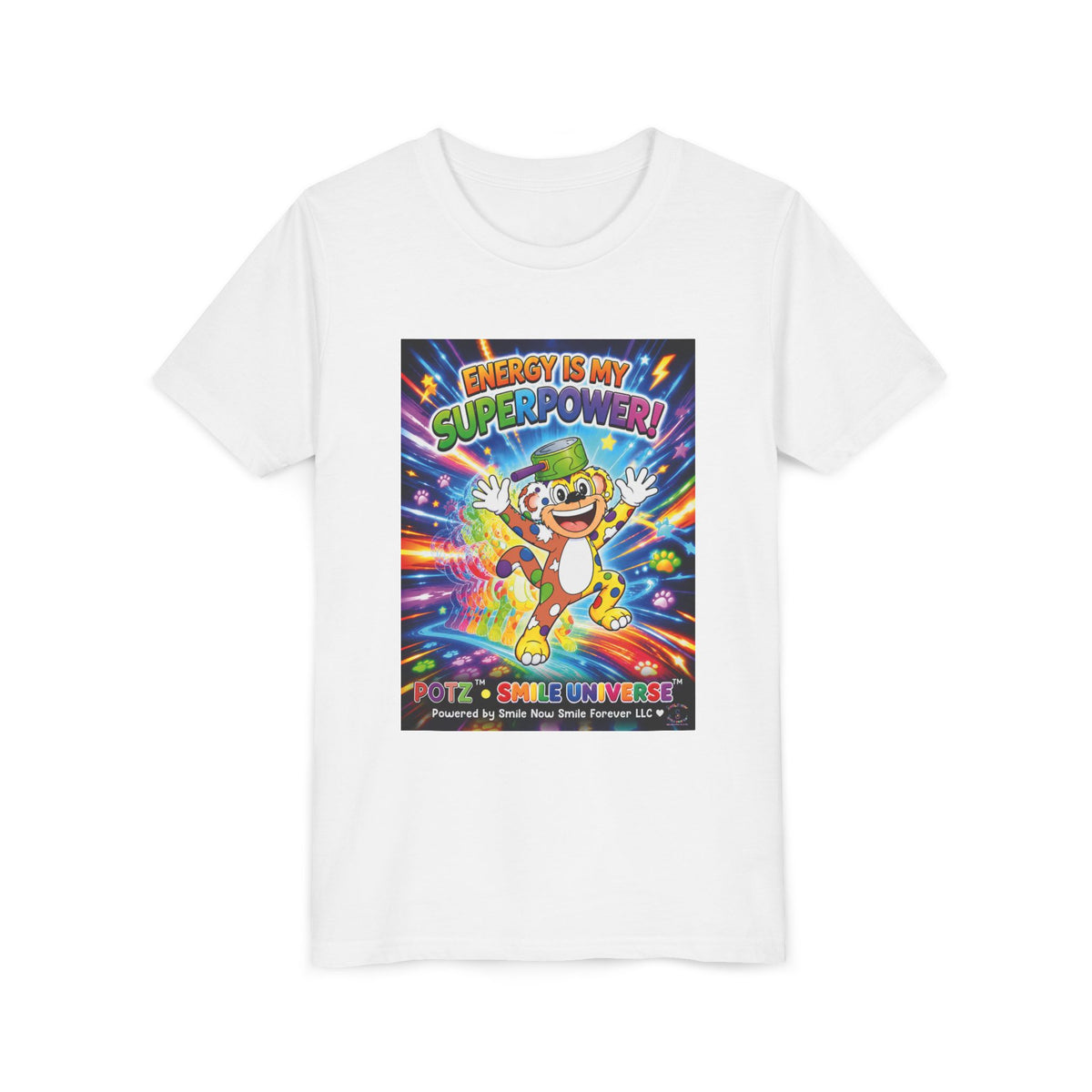 Potz™ Youth Short Sleeve Tee – "Energy is My Superpower!" Graphic Tee | Smile Universe Collection