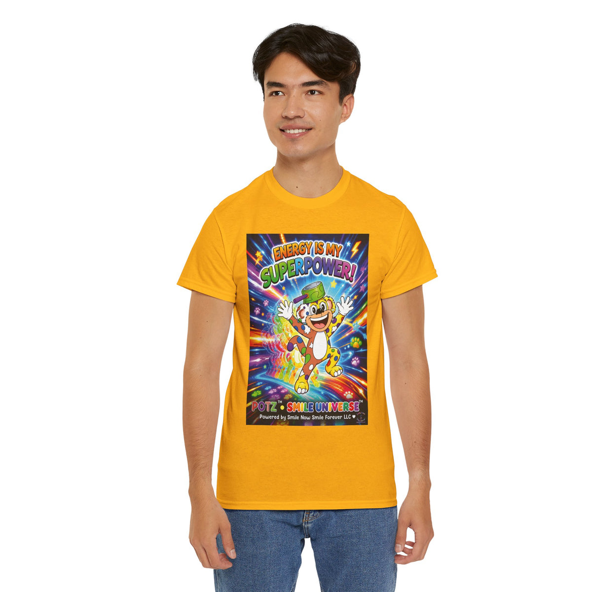 Potz™ Unisex Heavy Cotton™ Tee – "Energy is My Superpower!" Graphic Tee | Smile Universe Collection