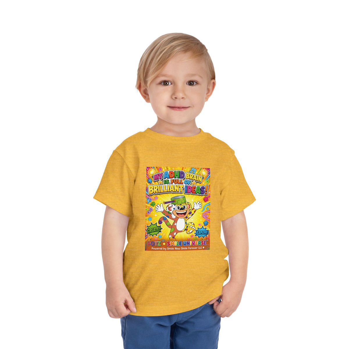 Potz™ Toddler Short Sleeve Tee – "My ADHD Brain is Full of Brilliant Ideas!" Graphic Tee | Smile Universe Collection