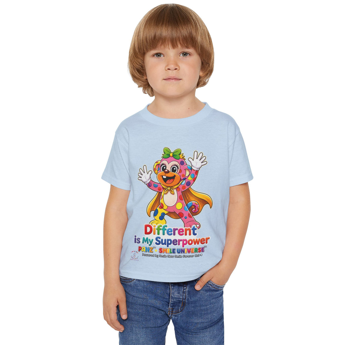 Panz™ Heavy Cotton™ Toddler T-Shirt – "Different is My Superpower" Graphic | Smile Universe Collection
