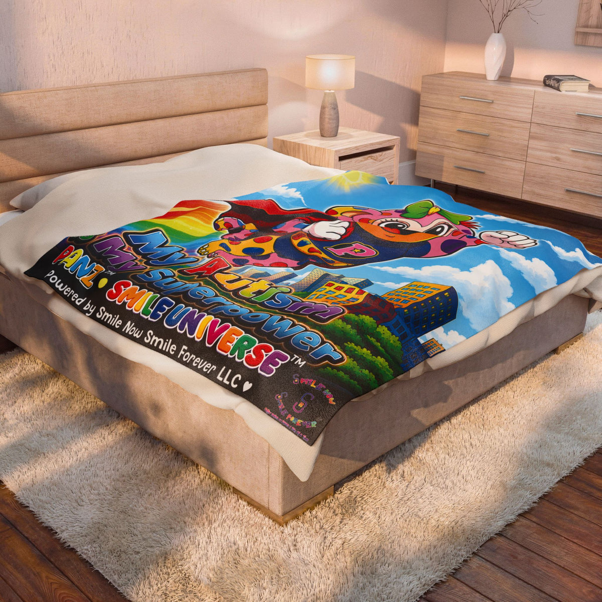 Panz™ Velveteen Plush Blanket – "My Autism is My Superpower" Graphic | Smile Universe Collection