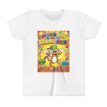 Potz™ Youth Short Sleeve Tee – "My ADHD Brain is Full of Brilliant Ideas!" Graphic Tee | Smile Universe Collection