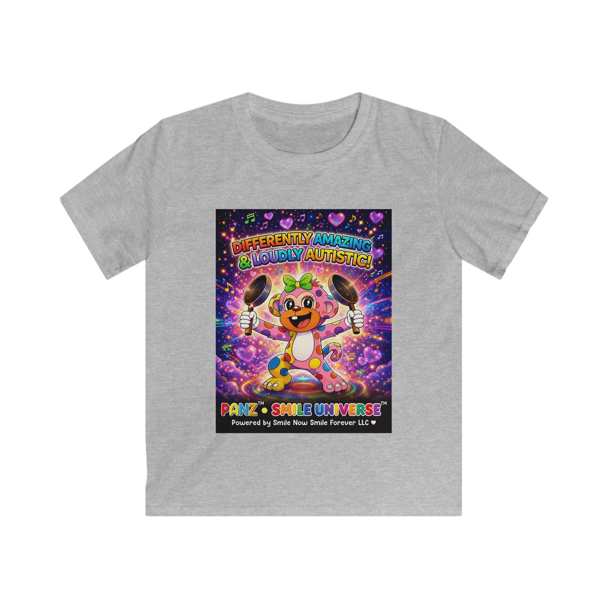 Panz™ Kids Softstyle Tee – "Differently Amazing & Loudly Autistic!" Graphic | Smile Universe Collection