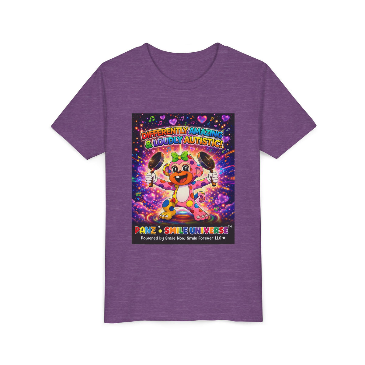 Panz™ Youth Short Sleeve Tee – "Differently Amazing & Loudly Autistic!" Graphic | Smile Universe Collection