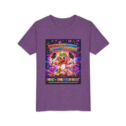 Panz™ Youth Short Sleeve Tee – "Differently Amazing & Loudly Autistic!" Graphic | Smile Universe Collection