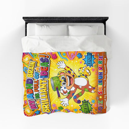 Potz™ Velveteen Plush Blanket – "My ADHD Brain is Full of Brilliant Ideas!" Graphic Throw | Smile Universe Collection