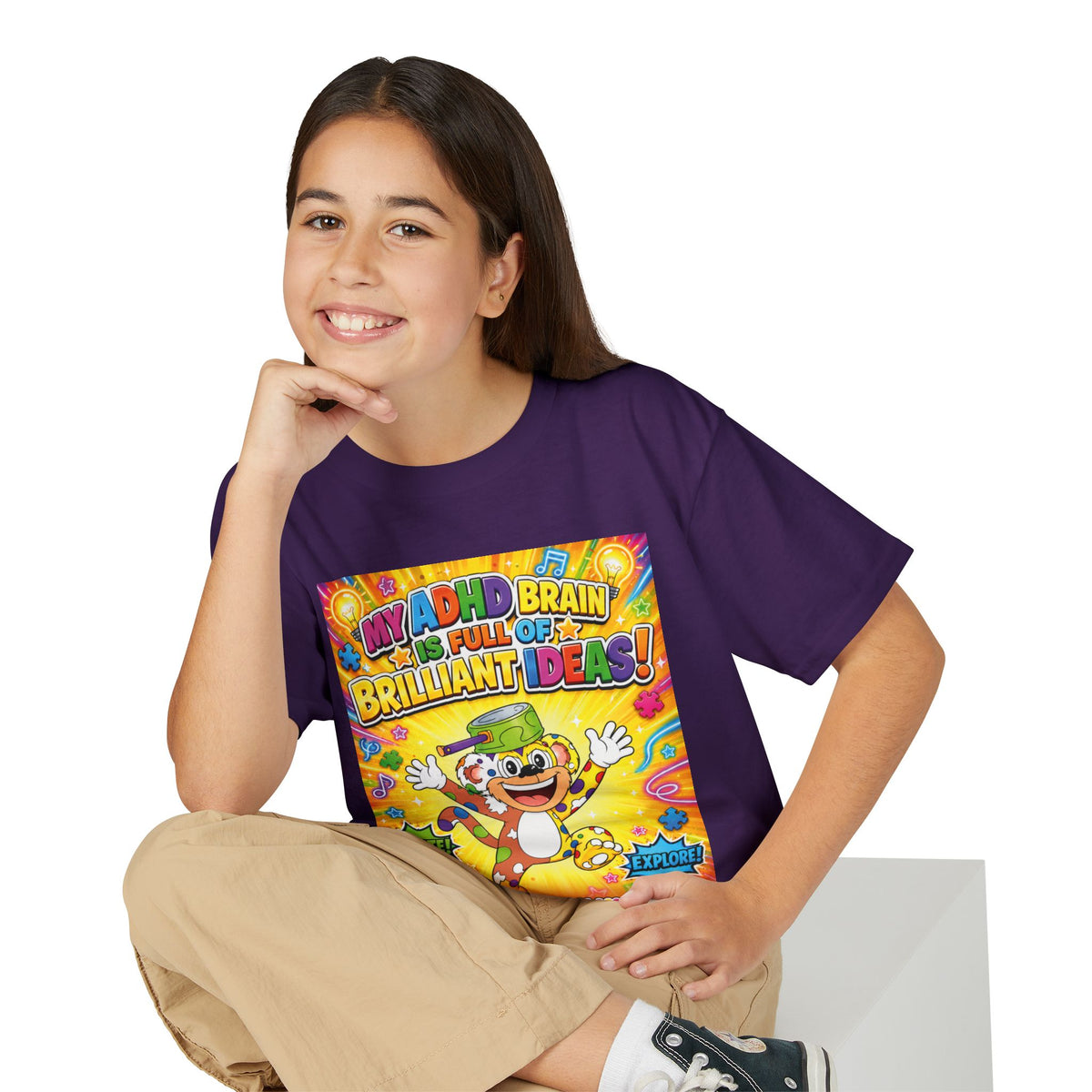 Potz™ Youth DryBlend® T-Shirt – "My ADHD Brain is Full of Brilliant Ideas!" Graphic Tee | Smile Universe Collection