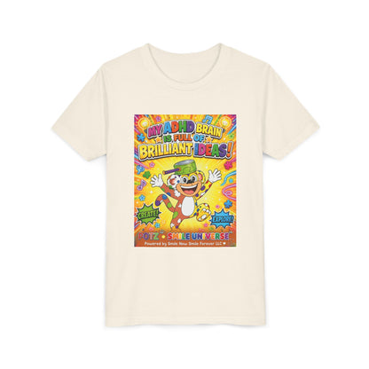 Potz™ Youth Short Sleeve Tee – "My ADHD Brain is Full of Brilliant Ideas!" Graphic Tee | Smile Universe Collection